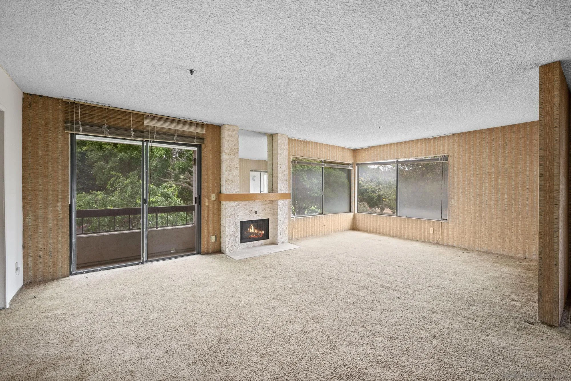 5665 Friars Road, Unit 232 San Diego, CA 92110 - Photo 1 of 30 a view of an empty room with a fireplace and a large window