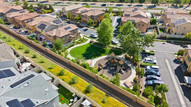 an aerial view of a residential houses with yard