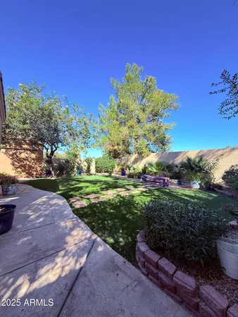 a view of a garden with a pathway