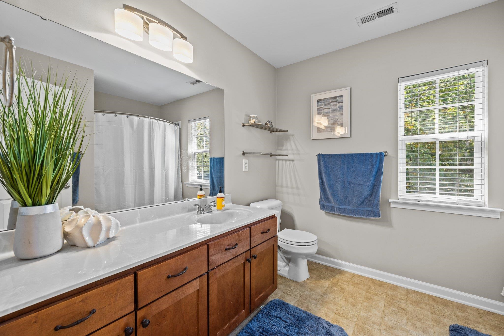 180 Solheim Lane Raleigh, NC 27603 - Photo 25 of 39 a spacious bathroom with a granite countertop sink a toilet and a window