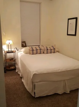 a bedroom with a bed and window