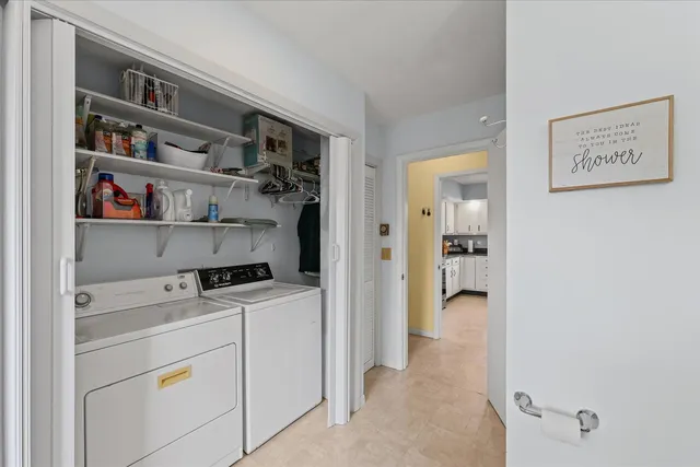 a storage room with cabinets