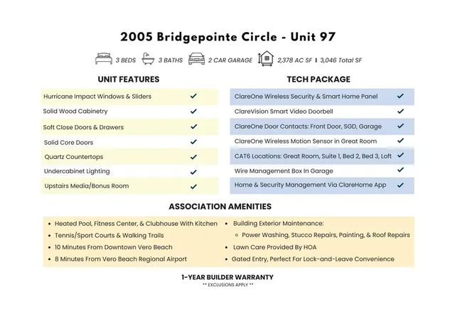 $634,700 | 2005 Bridgepointe Circle, Unit 97, Vero Beach, FL 32967