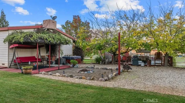 a view of a park with large trees