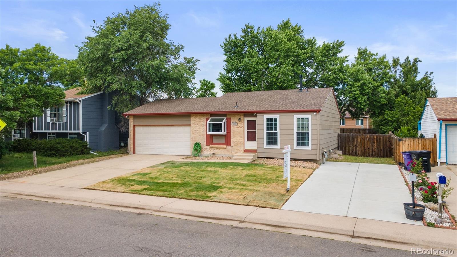 front view of a house with a patio