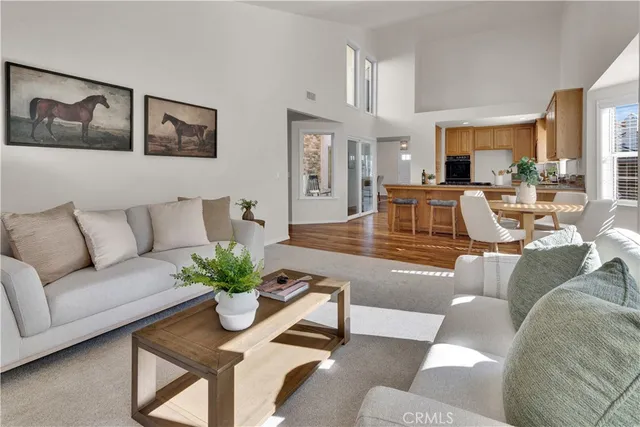 a living room with furniture or couch and a potted plant