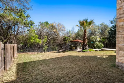 a view of a yard with palm trees