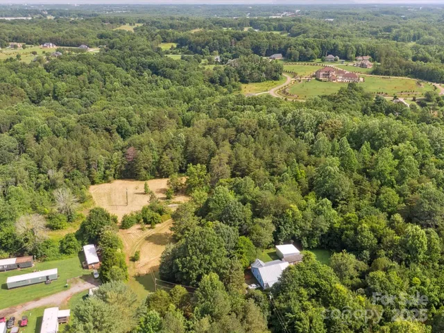 a view of a city with lush green forest