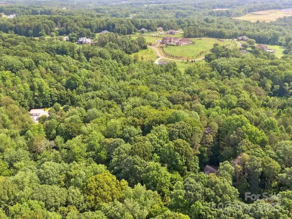 an aerial view of residential houses with outdoor space and trees