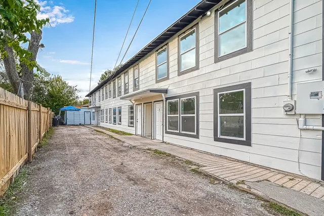 a porch with seating space