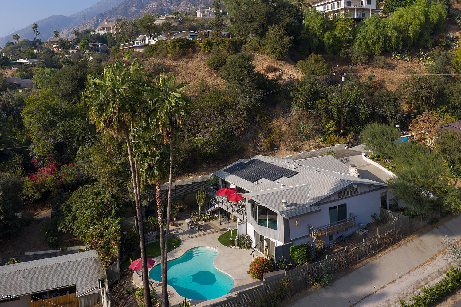 2044 Cricklewood Path Pasadena, CA 91107 - Photo 29 of 32 an aerial view of a house with swimming pool and garden view