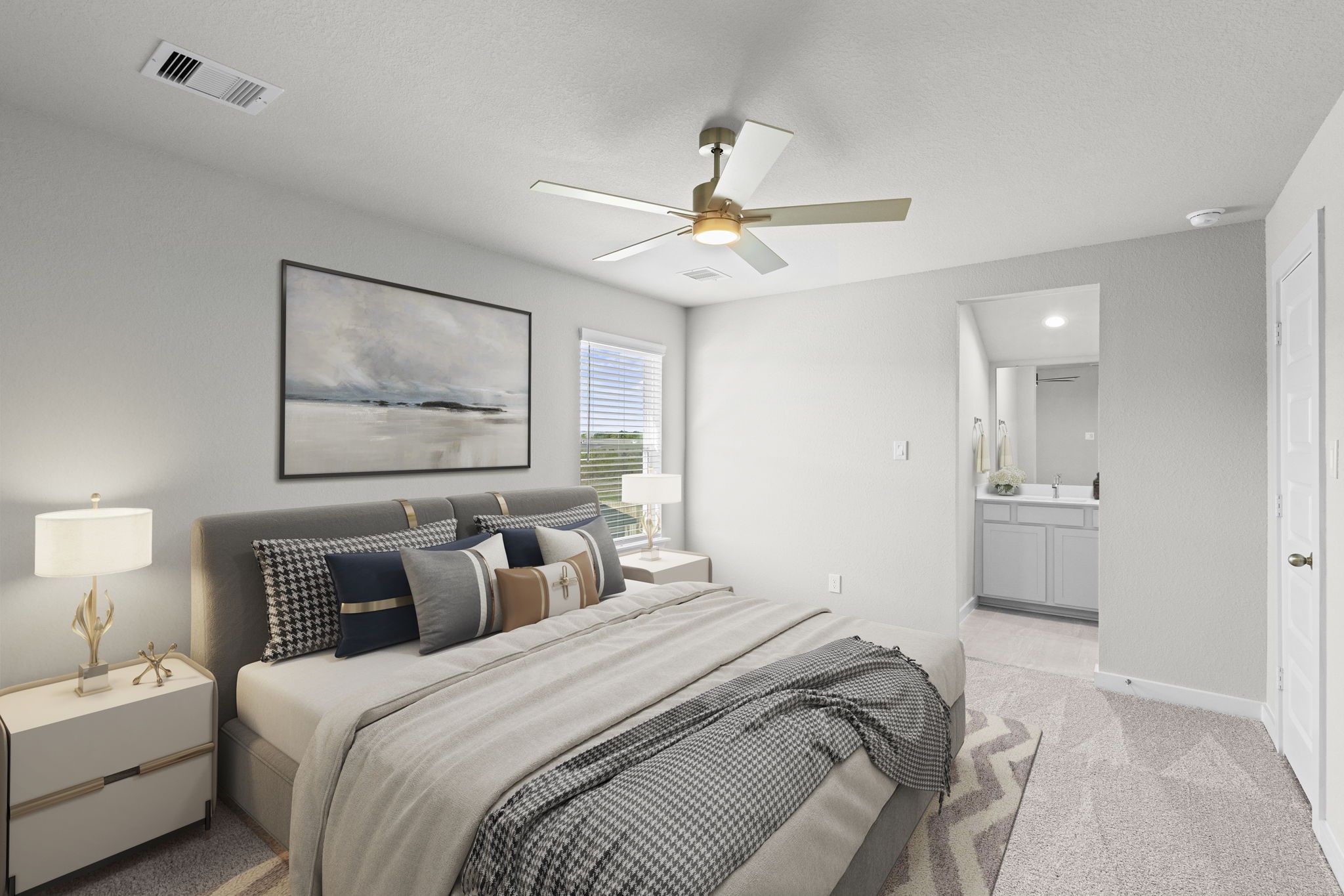 3102 Boulder Ridge Drive Rosenberg, TX 77471 - Photo 15 of 47 a bedroom with a bed and a chandelier