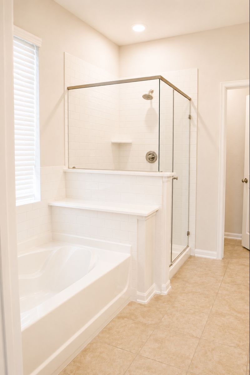 693 Durian Loop Buda, TX 78610 - Photo 15 of 27 A well-lit bathroom provides a comfortable soaking tub and a sleek glass-enclosed shower.