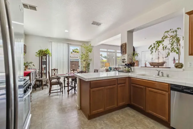 a kitchen with lots of counter top space