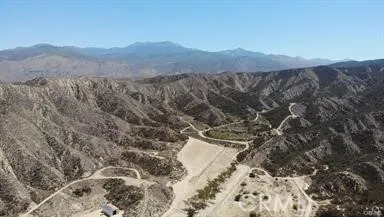 a view of a forest with mountains in the background