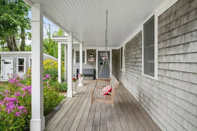 a view of porch with seating space