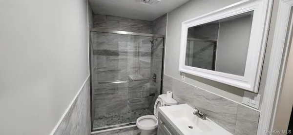a bathroom with a toilet and a shower