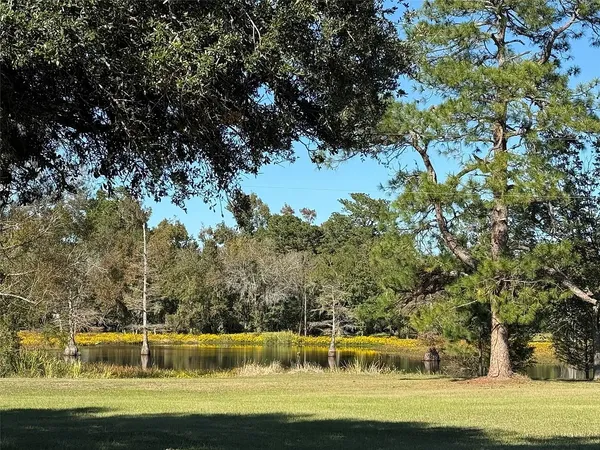 a view of a house with a big yard and large trees