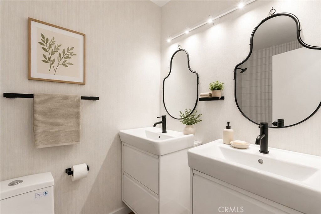 24142 Minnetonka Lane Lake Forest, CA 92630 - Photo 28 of 37 guest bath virtually staged and virtually added wall paper