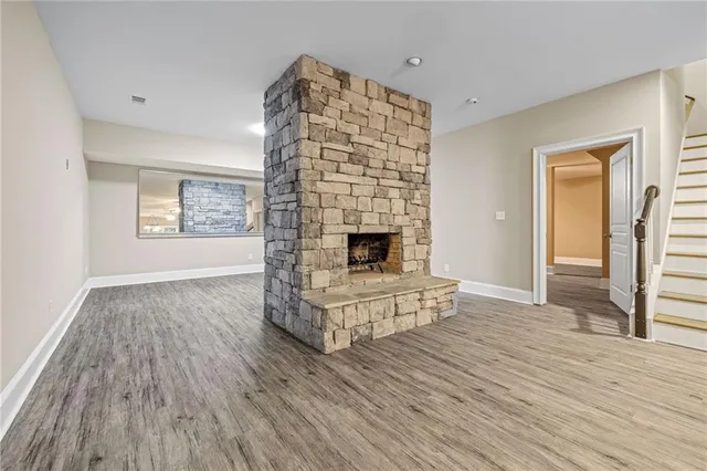 a view of a swimming pool and an outdoor space