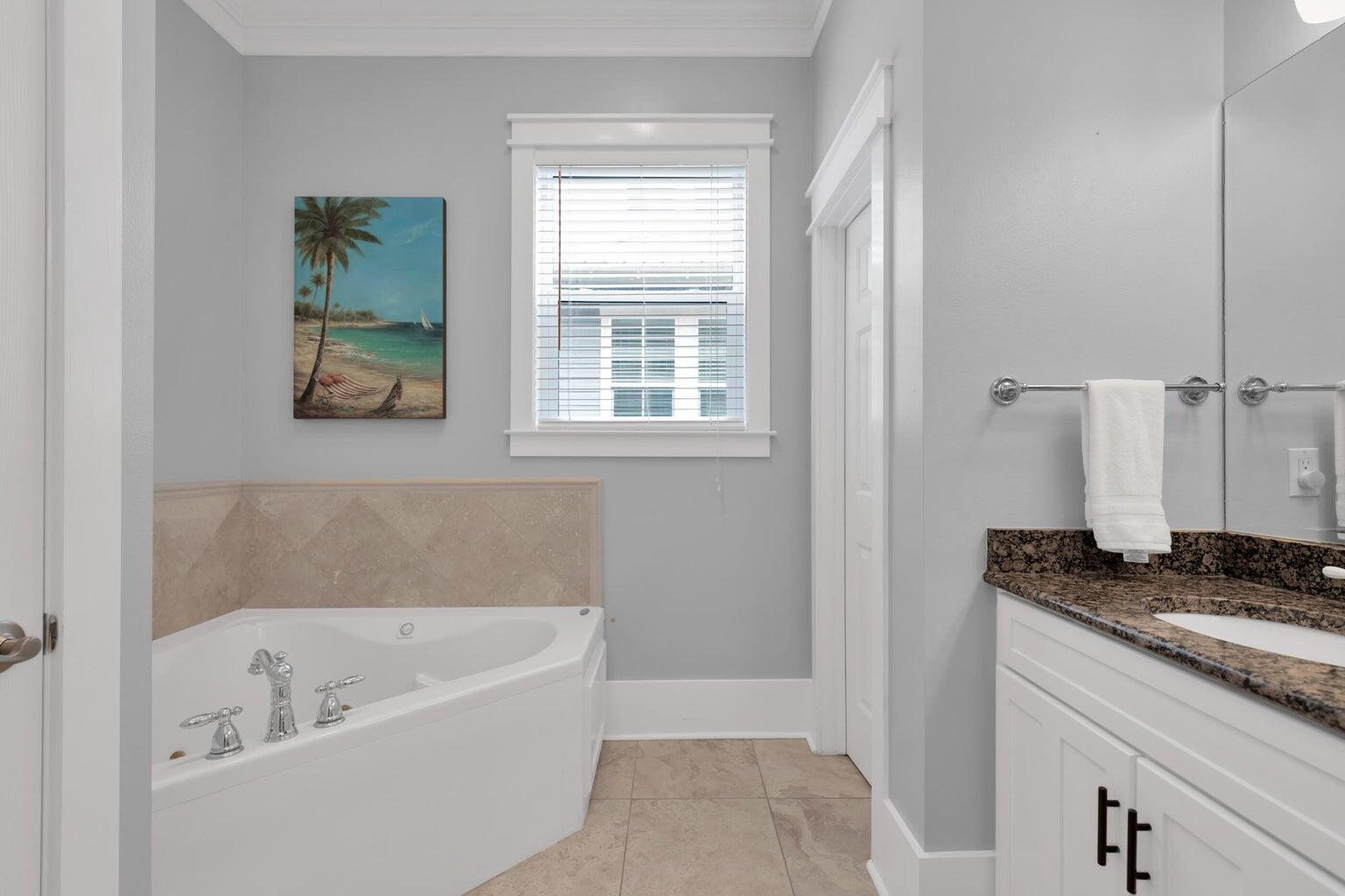 18 Beach Bike Way Inlet Beach, FL 32461 - Photo 12 of 80 a bathroom with a granite countertop tub a sink and a window