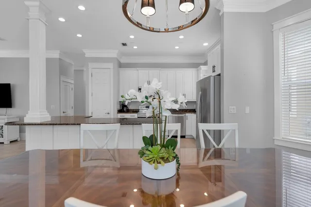 a view of a building with a bench in balcony