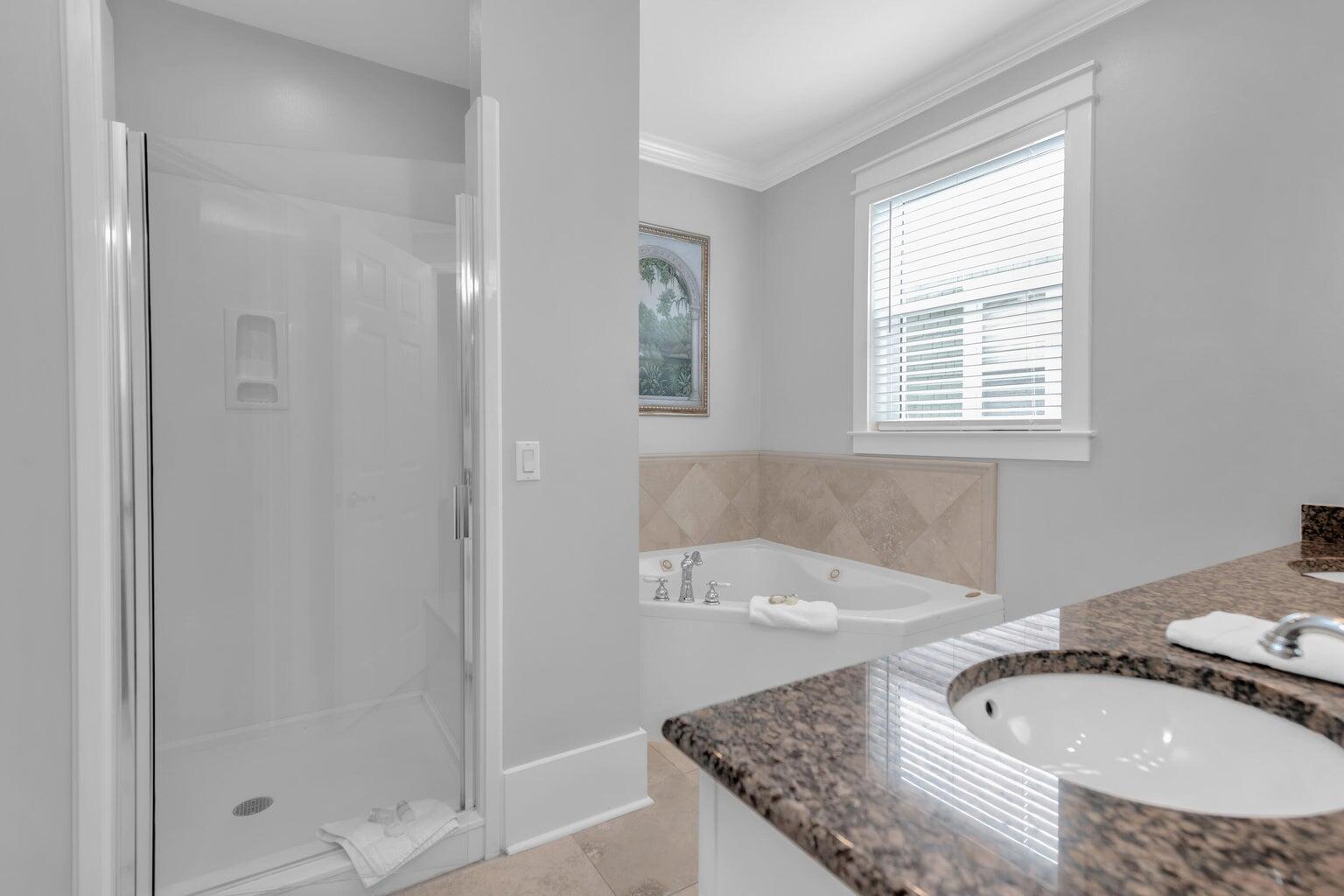 18 Beach Bike Way Inlet Beach, FL 32461 - Photo 50 of 80 a bathroom with a granite countertop sink and shower