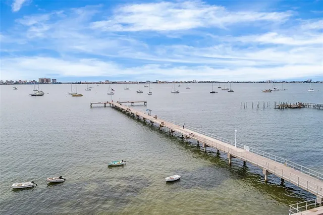 a view of ocean and building