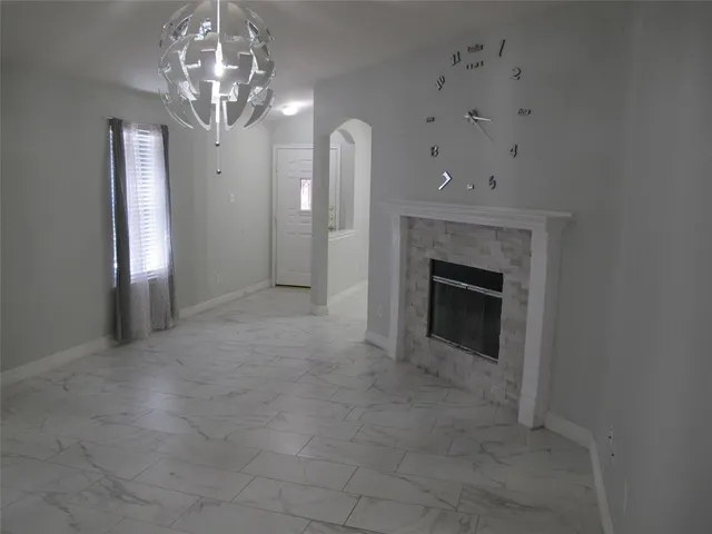 a view of a livingroom with a chandelier