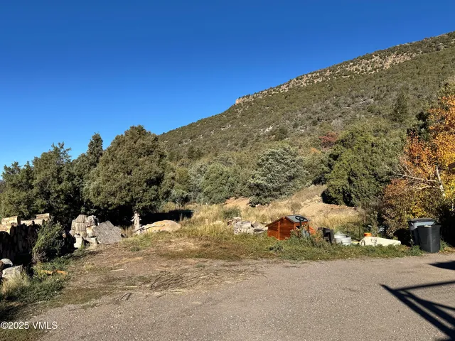 a view of a road with a snow in the background