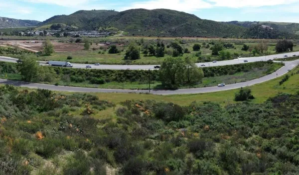 an aerial view of green landscape with trees houses and mountain view