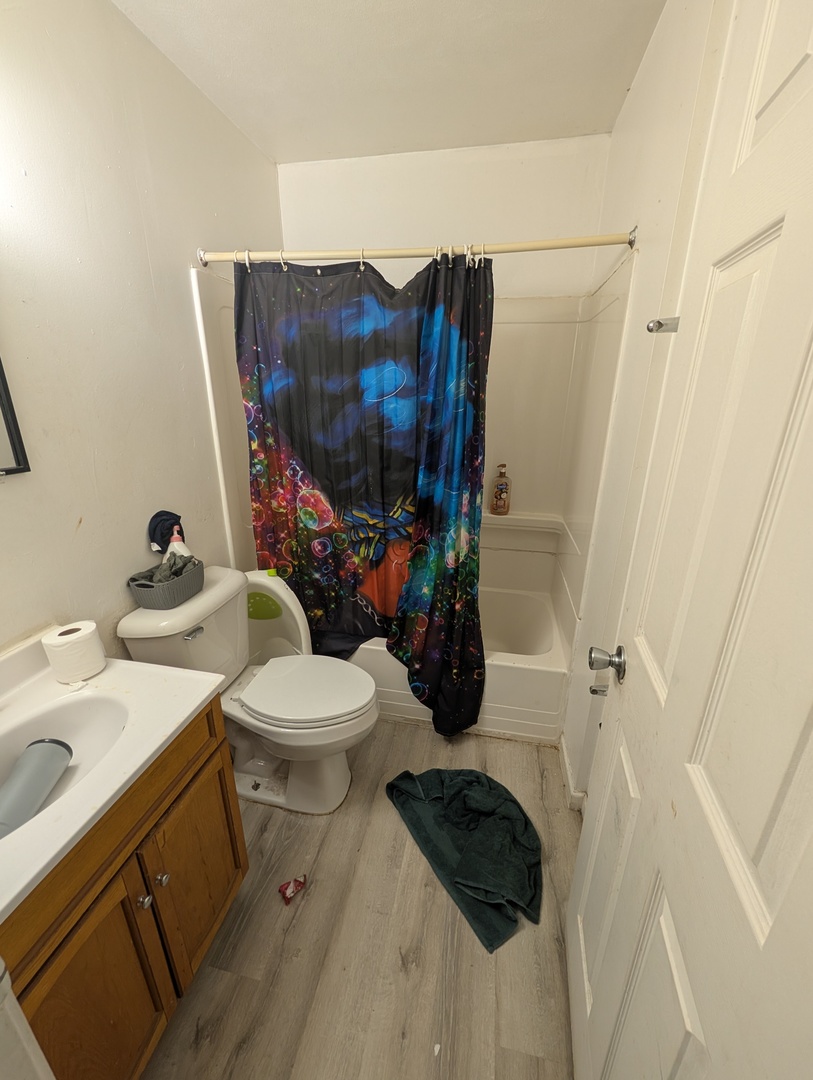 6232-6234 Appomattox Road Davenport, IA 52806 - Photo 8 of 21 a bathroom with a toilet a sink and shower curtain