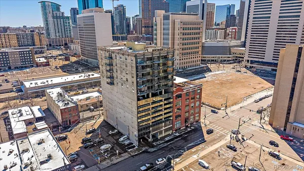 a city view with tall buildings