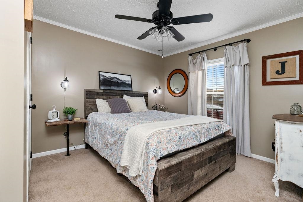 264 Steeles Fort Road Raphine, VA 24472 - Photo 35 of 50 a bedroom with a bed and a chandelier