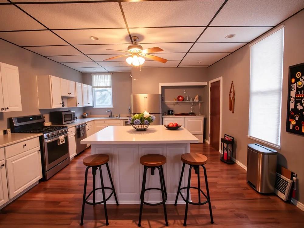 1728 Chislett Street Pittsburgh, PA 15206 - Photo 2 of 16 a kitchen with stainless steel appliances granite countertop a dining table chairs refrigerator and cabinets