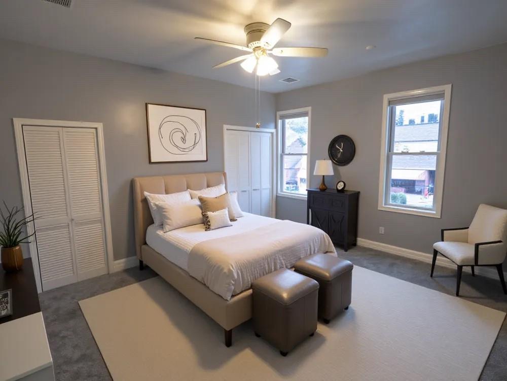 1728 Chislett Street Pittsburgh, PA 15206 - Photo 10 of 16 a bedroom with a bed mirror on desk and a window