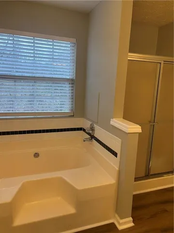 a bathroom with a tub