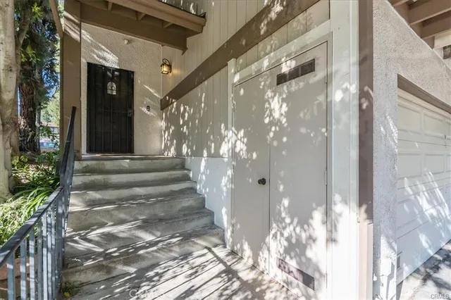 a front view of a building with a glass door