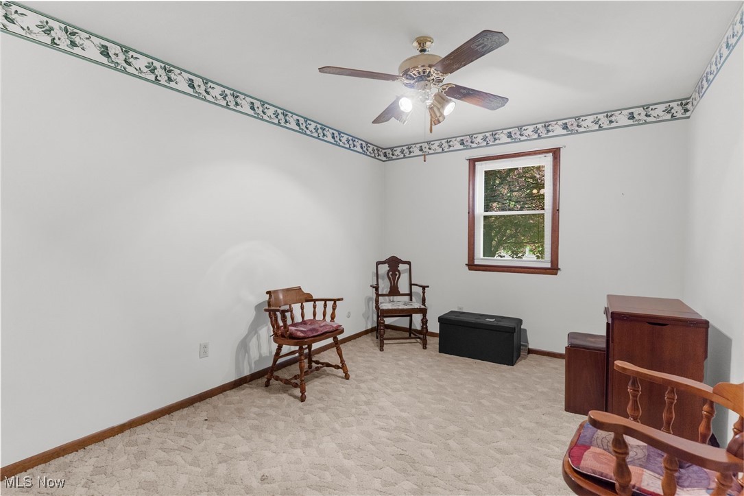 1295 Shields Road Youngstown, OH 44511 - Photo 11 of 27 Living area with a ceiling fan, carpet, and baseboards