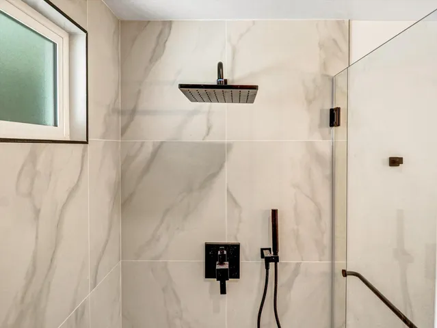 a porch with seating space