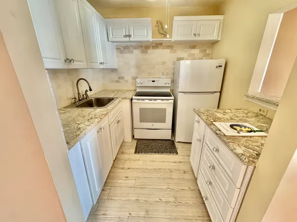 a kitchen with a sink a stove and refrigerator