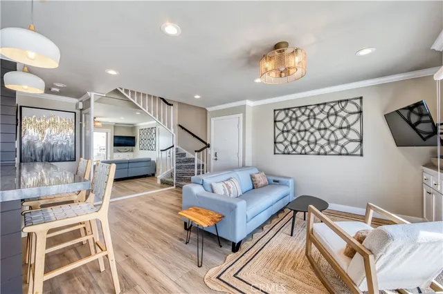 a living room with furniture and a table