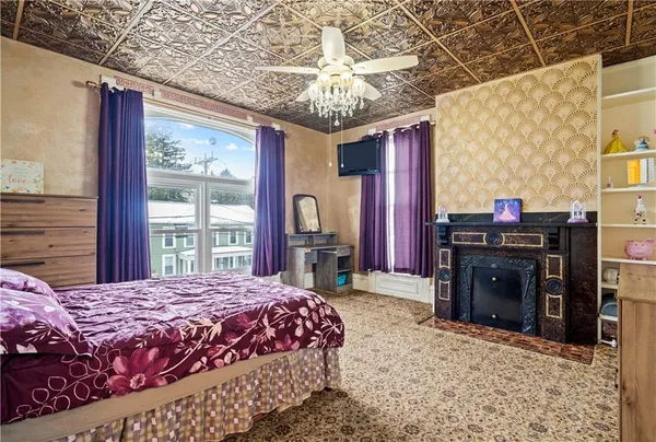 a view of a fireplace in a room