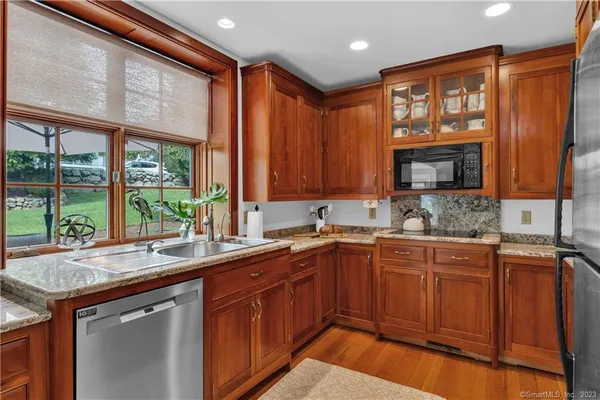 a kitchen with lots of counter top space
