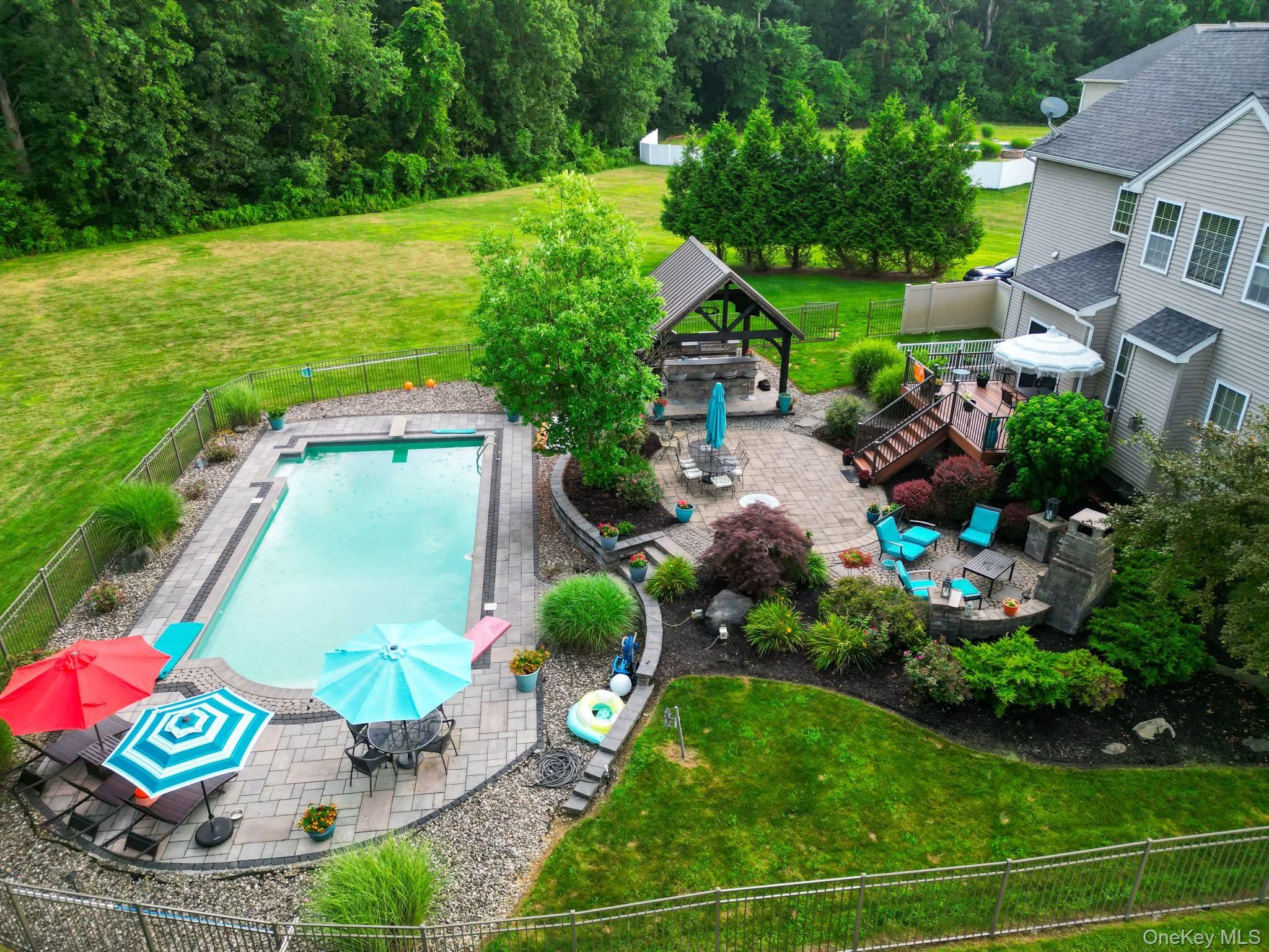 Aerial view of a pool