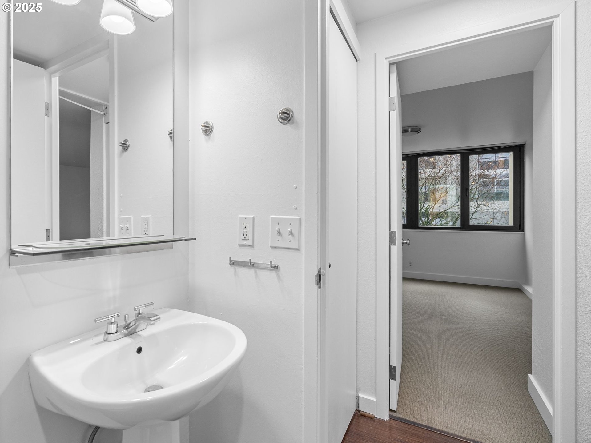 255 Southwest Harrison Street, Unit 3C Portland, OR 97201 - Photo 19 of 32 a bathroom with a sink and mirror