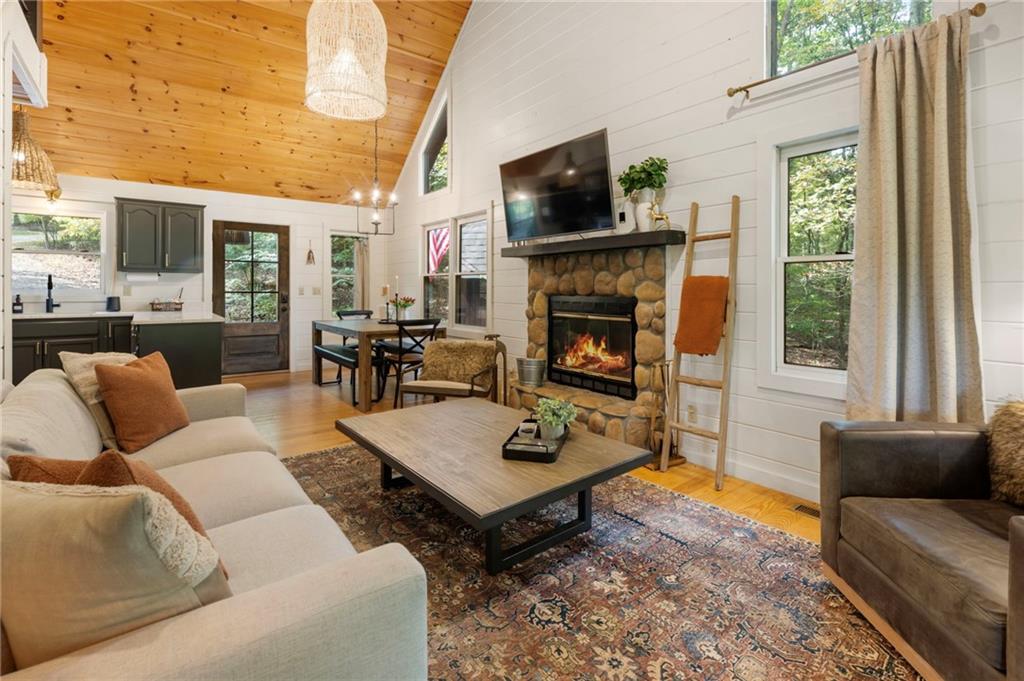 120 Brookhaven Trail Blue Ridge, GA 30513 - Photo 22 of 100 a living room with furniture a flat screen tv and a fireplace