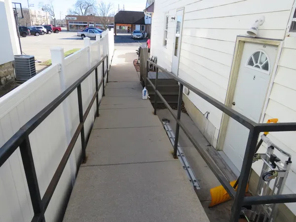 a view of an entryway and workspace