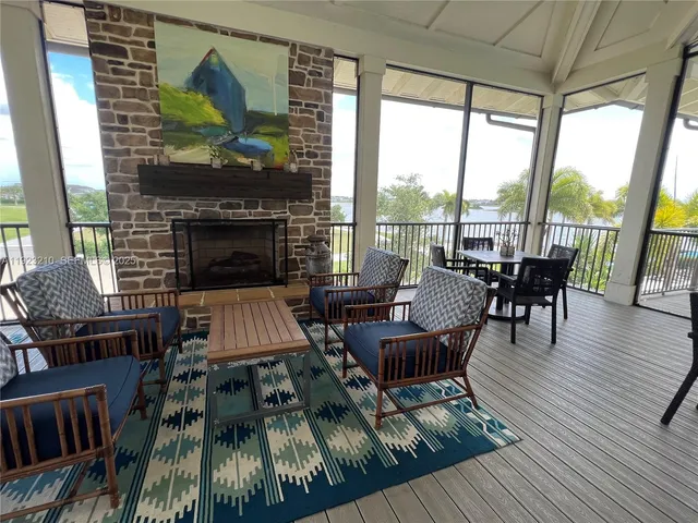 an outdoor space with furniture