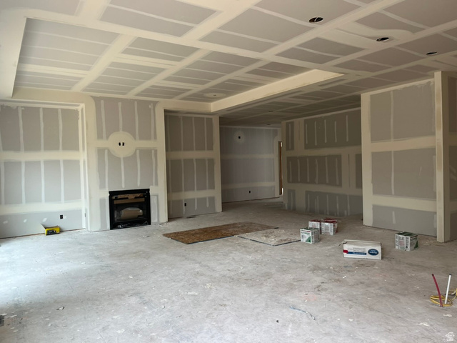 3272 Mohawk Lane Provo, UT 84604 - Photo 6 of 13 Coffered ceilings, fireplace, and drywall-finished walls